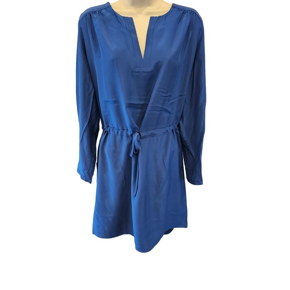 Amanda uprichard revolve 100% silk vivid blue ruched tie waist sz M split neck